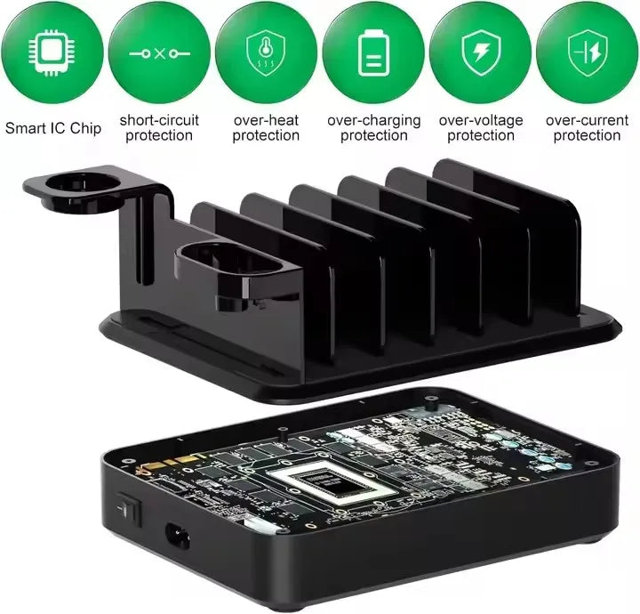 Multi-port Fast Charging Station for Phone Watch Earphone 50W Universal Desktop Charger QC3.0 PD3.1for 6-Port USB C PD
