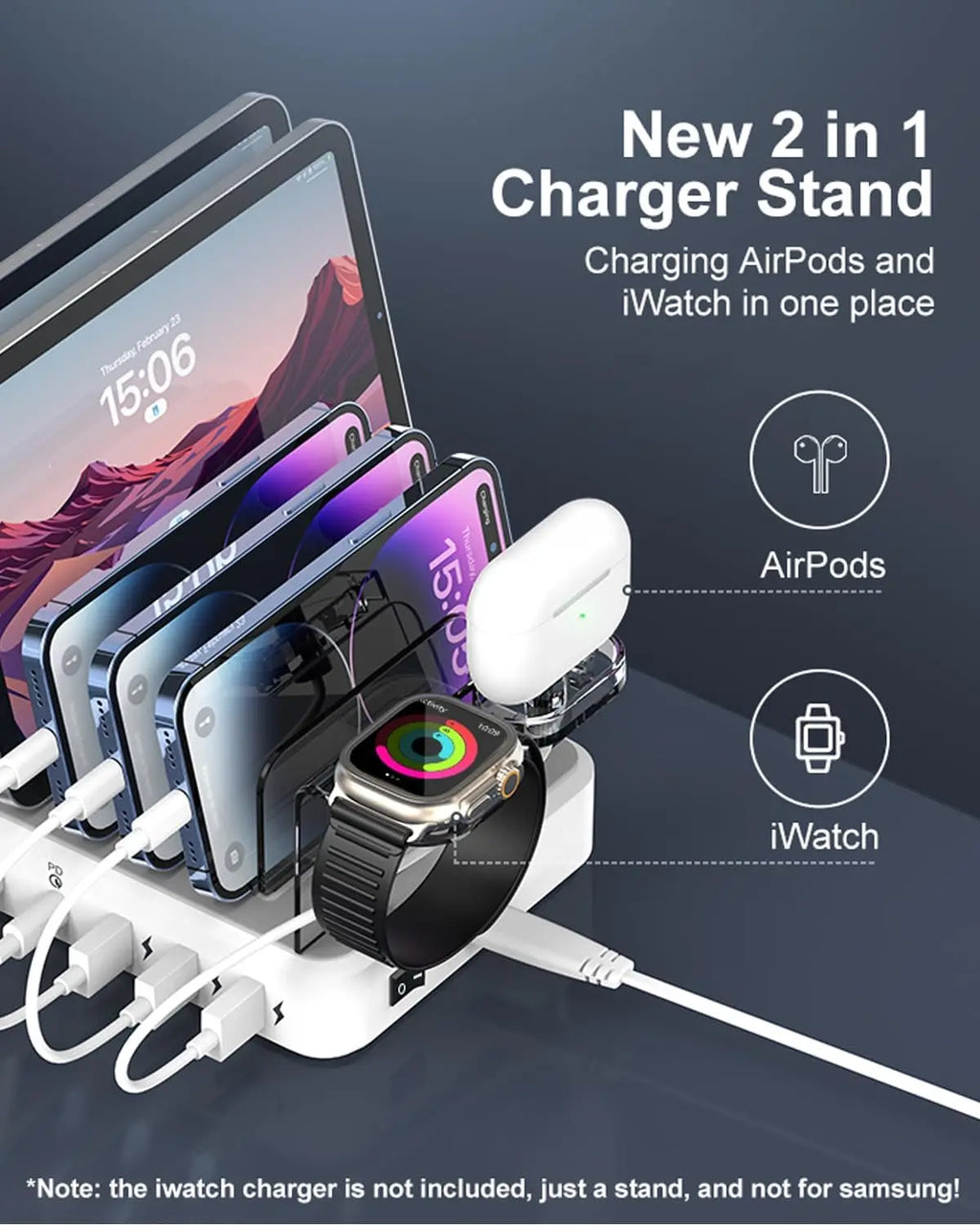 Multi-port Fast Charging Station for Phone Watch Earphone 50W Universal Desktop Charger QC3.0 PD3.1for 6-Port USB C PD