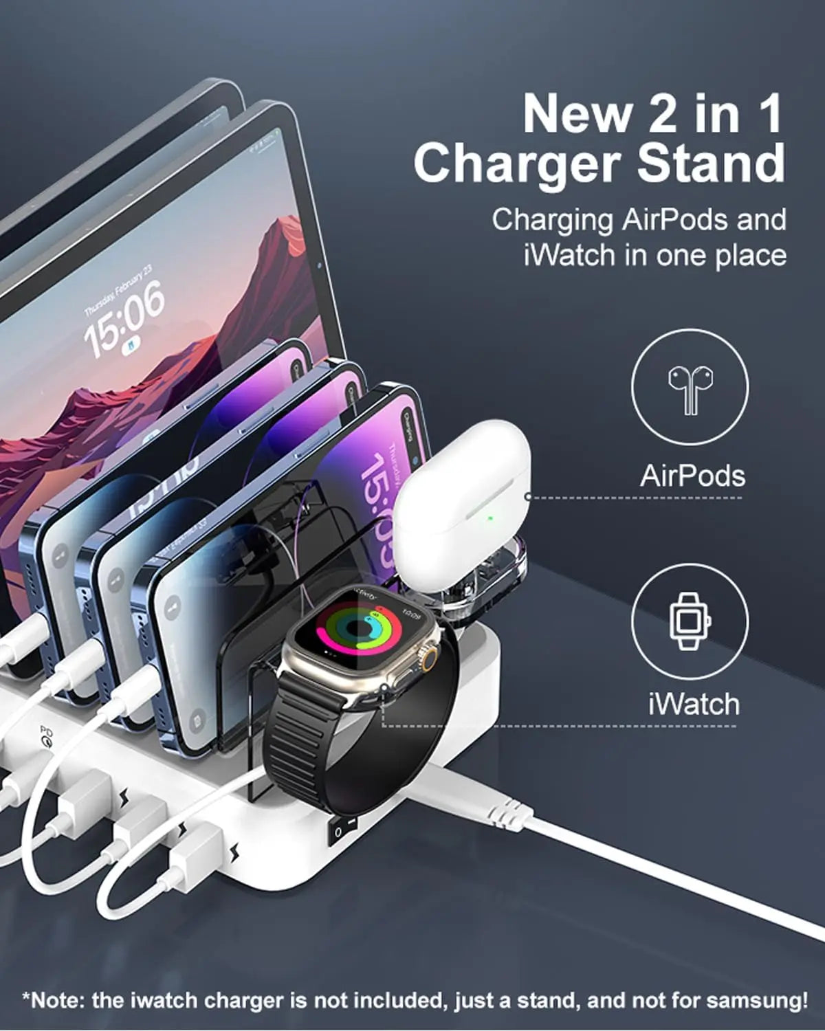 Multi-port Fast Charging Station for Phone Watch Earphone 50W Universal Desktop Charger QC3.0 PD3.1for 6-Port USB C PD