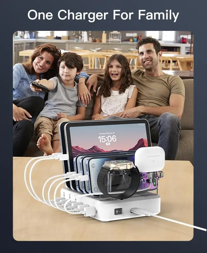 Multi-port Fast Charging Station for Phone Watch Earphone 50W Universal Desktop Charger QC3.0 PD3.1for 6-Port USB C PD