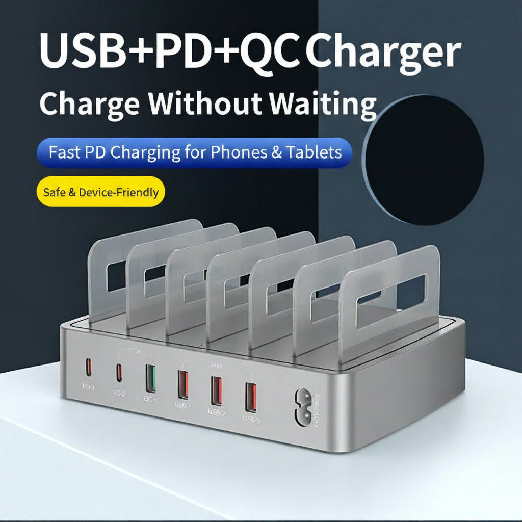 QC3.0 multi-port USB charger PD phablet universal desktop stand smart charging station fast charger