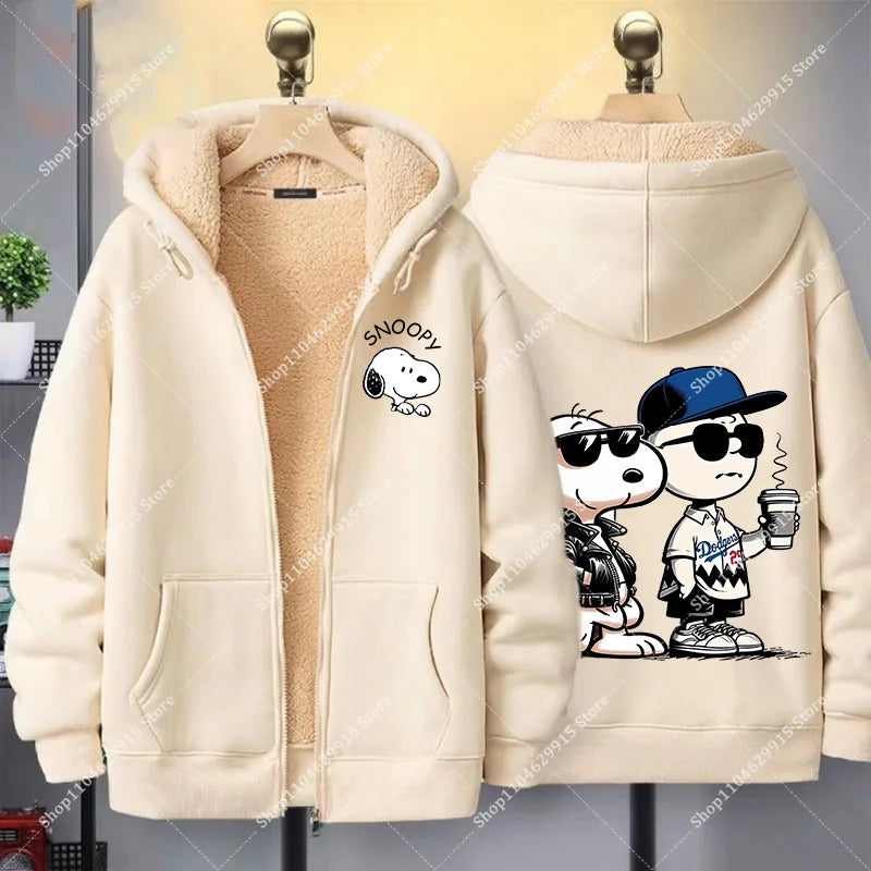 Snoopys Jacket Autumn Winter Cartoon Anime Coats Thickened Fleece Warm Hooded Men Women Couple Hooded Sweatshirt Birthday Gift